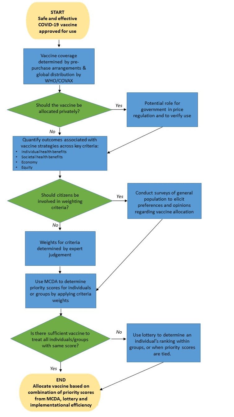 Flowchart of decisions governments must make about allocating a vaccine
