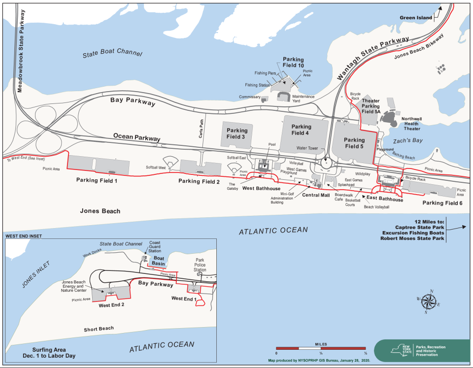 A map of Jones Beach State Park.