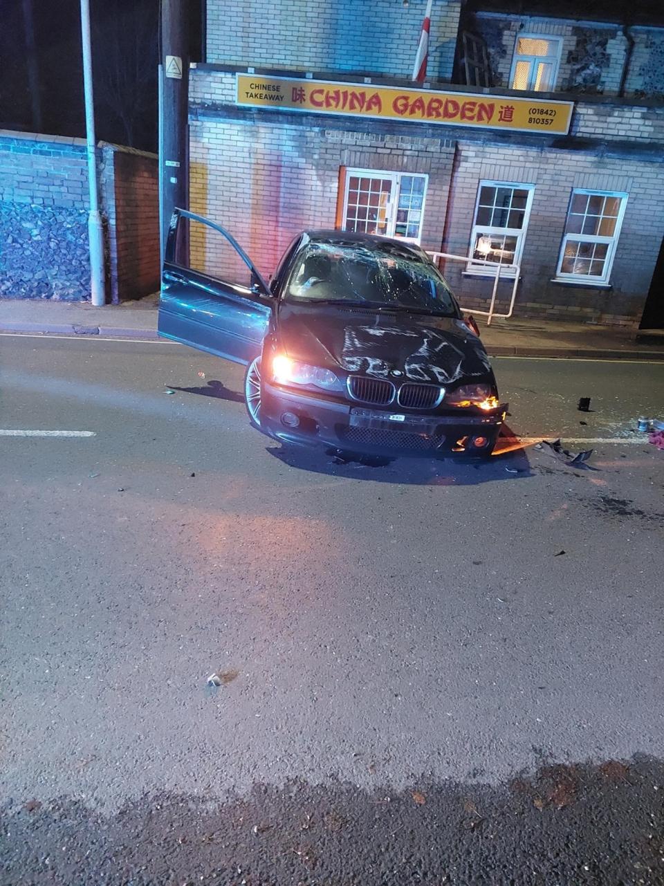 The driver of the car was found to be three times the drink-drive limit, police said. (Twitter/Mildenhall Police)