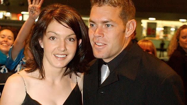 Sharnie and Brett in 2002. Image: Getty