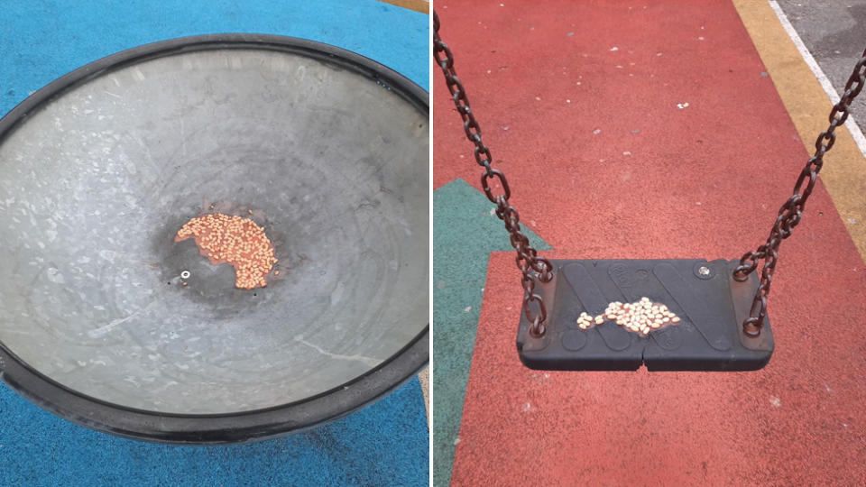 Baked beans left on playground equipment