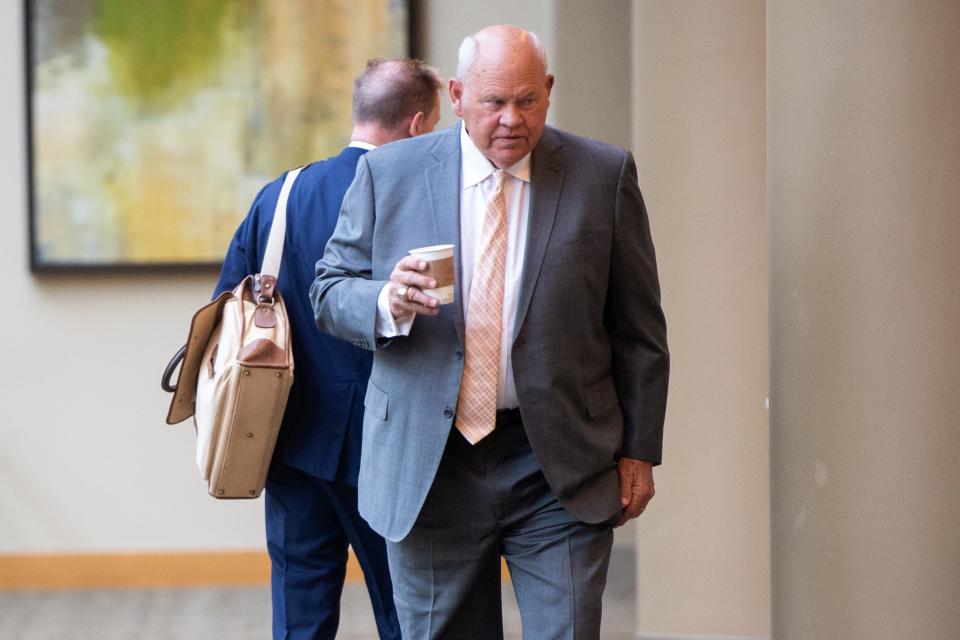 Former Tennessee Athletics Director Phillip Fulmer inside the Westin Cincinnati before an infractions hearing with the NCAA on Wednesday, April 19, 2023.  