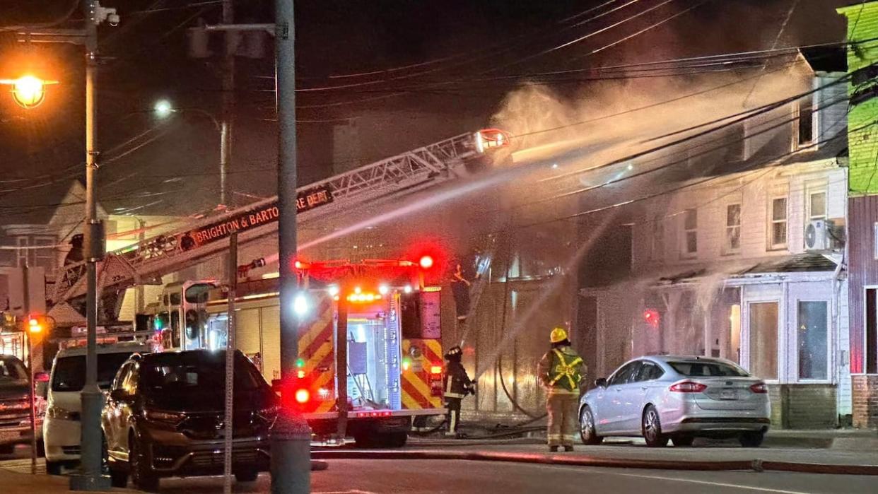 Firefighters were called to this building on Water Street in Digby, N.S., early Friday morning. (Jonathan Everett/Facebook - image credit)