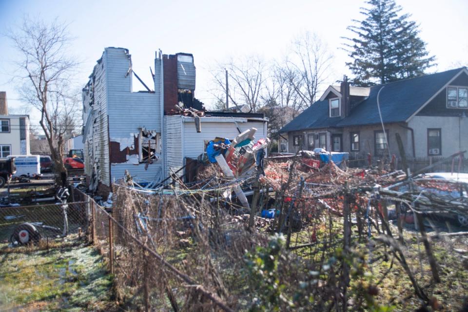 The remains of the Le family home in East Lansdowne, Pennsylvania as seen on 8 February 2024 (Getty)