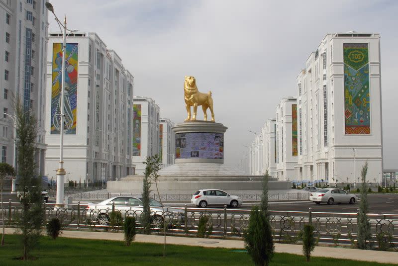 A view shows a statue of a Turkmen shepherd dog, locally known as Alabai, in Ashgabat