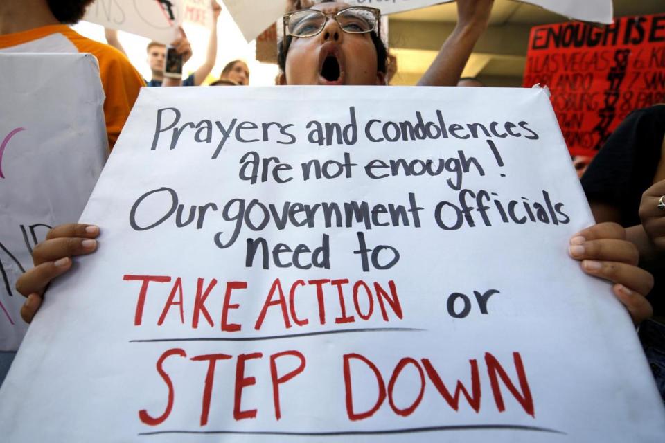 A student protester chants at a rally calling for more gun control three days after the shooting (REUTERS)