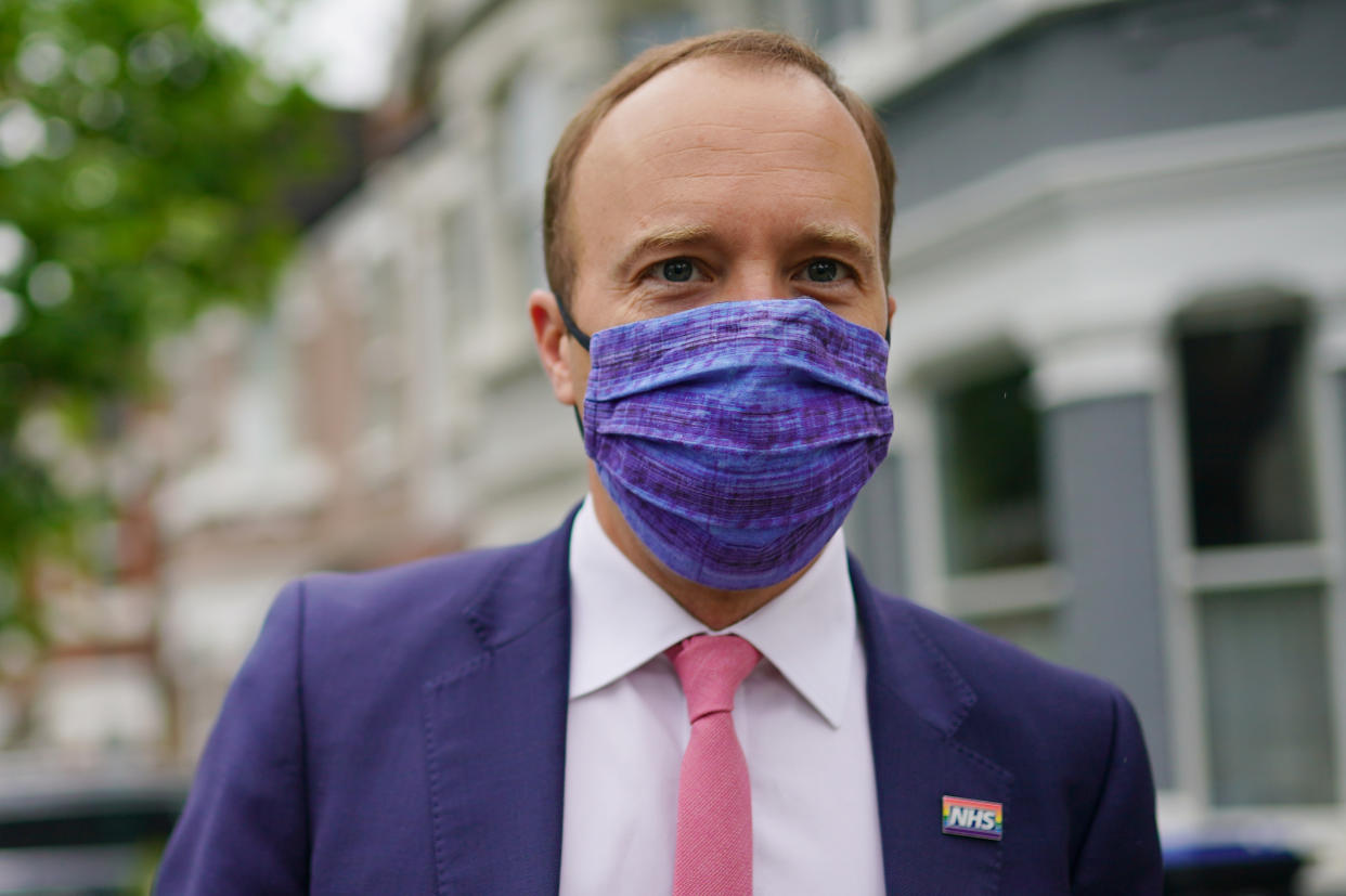 Health Minister Matt Hancock outside his home in north-west London, the day after a series of WhatsApp exchanges were published, criticising him over coronavirus testing. Picture date: Thursday June 17, 2021.