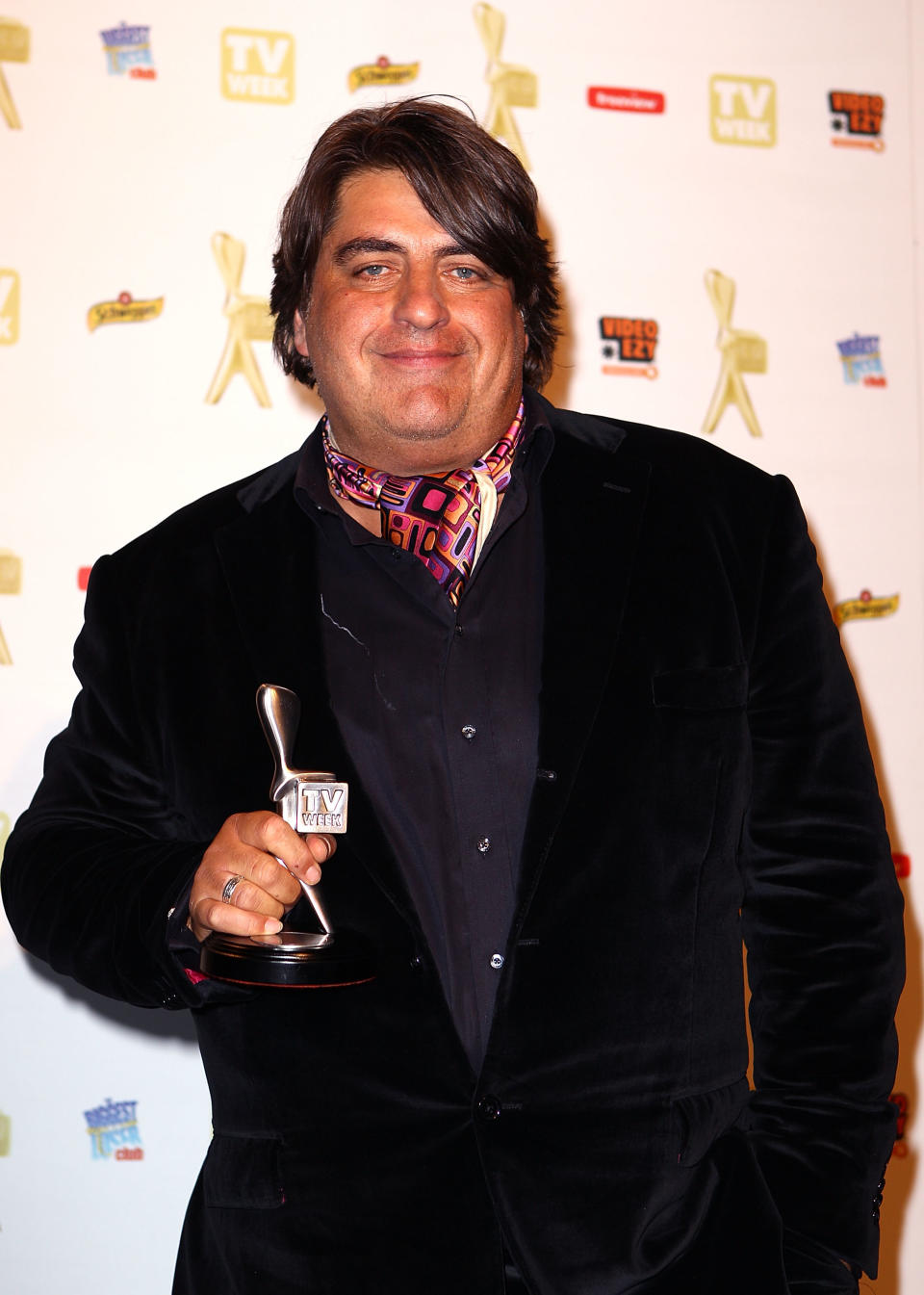 A photo of Masterchef judge Matt Preston posing with the Logie for most popular Reality program at the 52nd TV Week Logie Awards room at Crown Casino on May 2, 2010 in Melbourne, Australia.