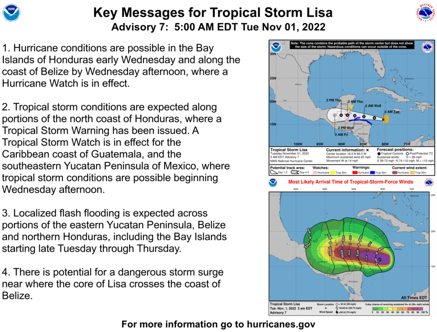 Tropical Storm Lisa key messages 5 a.m. Nov. 1, 2022.