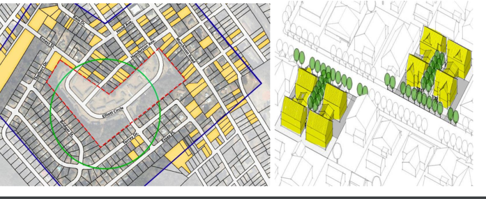 A design plan shows how new homes would be incorporated near Elliot Circle if Fayetteville is approved for a Choice Neighborhoods grant to go toward the Murchison Road area.