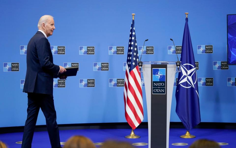 US President Joe Biden arrives at the press conference - AP Photo/Evan Vucci