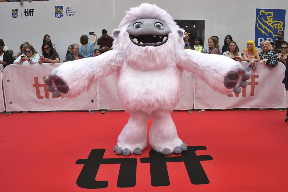 FILE - In this Sept. 7, 2019, file photo, the character Everest from the film "Abominable" appears on the red carpet on day three of the Toronto International Film Festival at Roy Thomson Hall in Toronto. The animated movie "Abominable" will skip Malaysian theaters after producers decided against cutting out a scene showing a map supporting Chinese claims to the disputed South China Sea. (Photo by Evan Agostini/Invision/AP, File)