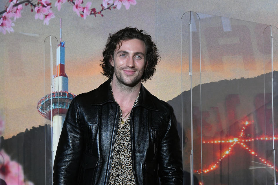 KYOTO, JAPAN - AUGUST 23:  Aaron Taylor-Johnson attends the 'Bullet Train' stage greeting at Toho Cinemas Kyoto on August 23, 2022 in Kyoto, Japan.  (Photo by Jun Sato/WireImage)