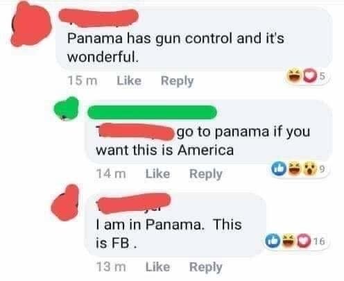 Person who argues about gun control with someone from Panama but assumes they're in the US