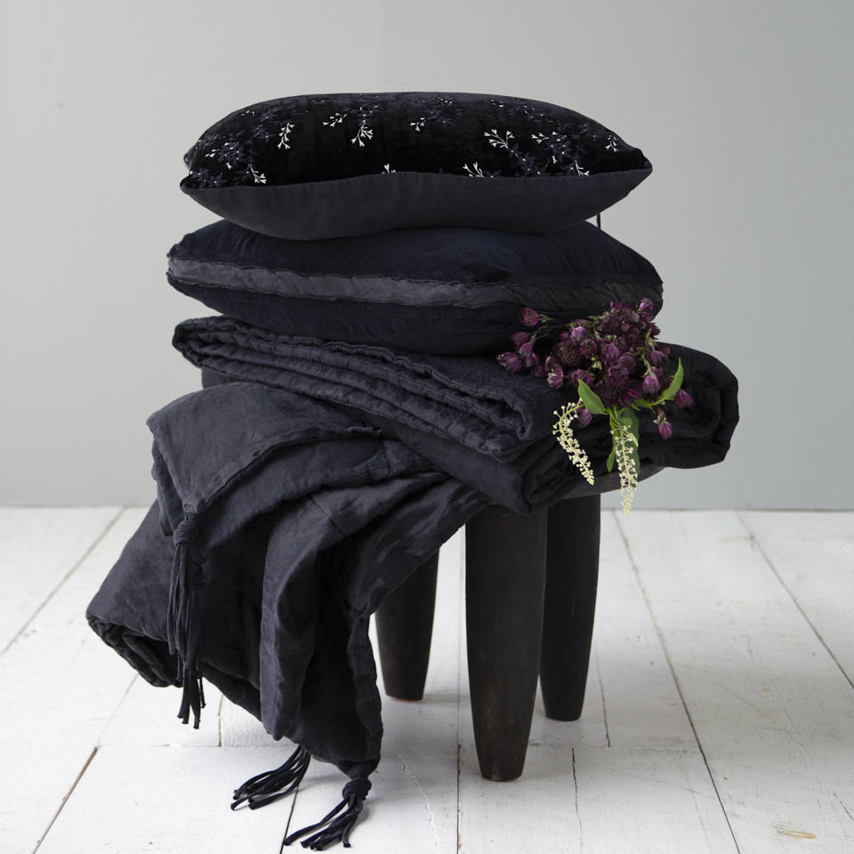 Consumers have been snapping up Bella Notte’s linens, throw blankets and accent pillows in Corvino, a deep, pure black, and the San Francisco-based company’s 19th hand-dyed color.