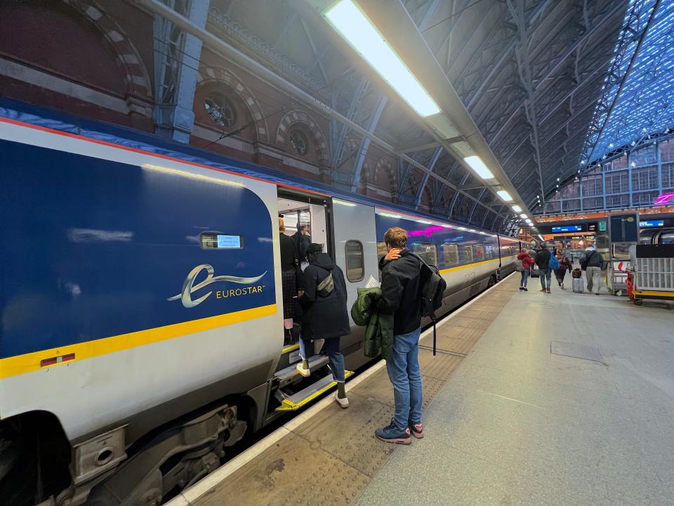 The exterior of the Eurostar train the author traveled on.
