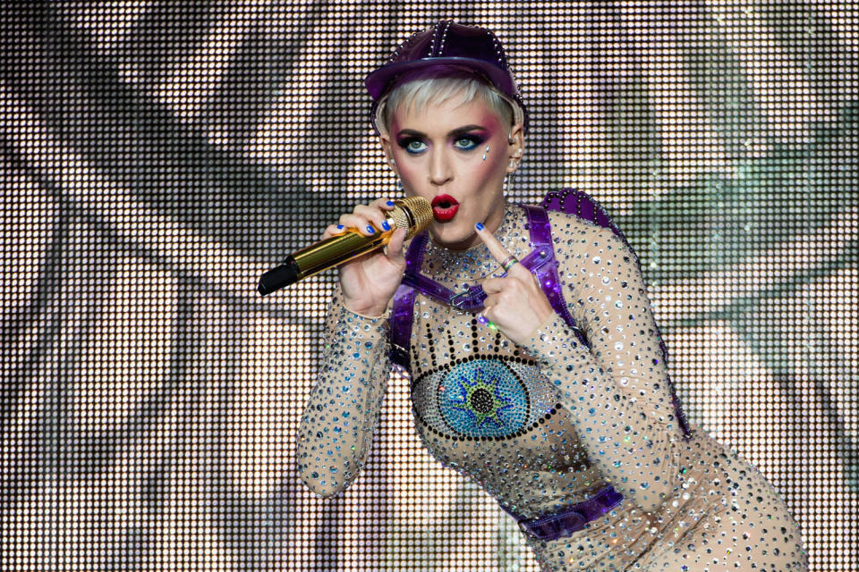 Getting in the spirit: Katy Perry performing at Glastonbury: Getty Images