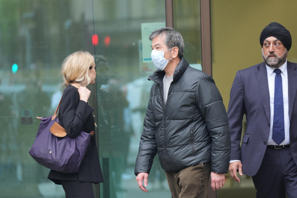 Chung Biu Yuen leaves Westminster Magistrates' Court, central London, where he was freed on bail after appearing charged under the National Security Act of assisting a foreign intelligence service in Hong Kong. Chi Leung (Peter) Wai, 38, of Staines-upon-Thames, Matthew Trickett, 37, of Maidenhead, and Chung Biu Yuen, 63, of Hackney, have each been charged with assisting a foreign intelligence service, contrary to section 3(1) and (9) of the National Security Act 2023. They have also each been charged with foreign interference, contrary to section 13(2) and (7) of the National Security Act 2023. Picture date: Monday May 13, 2024. (Photo by Yui Mok/PA Images via Getty Images)