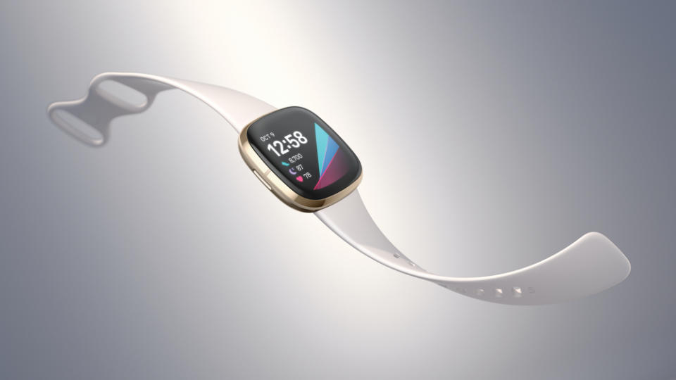 The Fitbit Sense is designed to be able to measure a wearer's stress, heart rate, and body temperature. (Image: Fitbit)