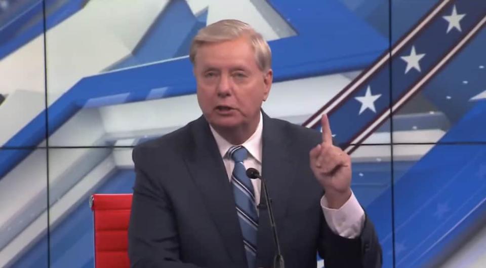 Sen. Lindsey Graham, R-S.C., appears in a candidate forum on Friday, Oct. 9, 2020, weeks away from Election Day. The senior senator is deadlocked in the polls with Democratic challenger Jamie Harrison. (via screenshot of WLTX-19)