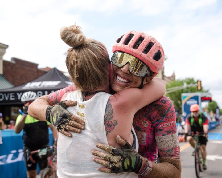 <span class="article__caption">Kristi Mohn congratulates Emily Newsom on her third place finish in 2022</span> (Photo: Life Time)