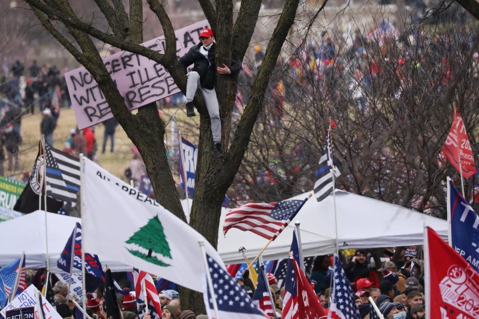 ‘An appeal to heaven’ flag is seen as crowds arrive for the ‘Stop the Steal' rally on January 6, 2021, in Washington, DC (Getty Images)