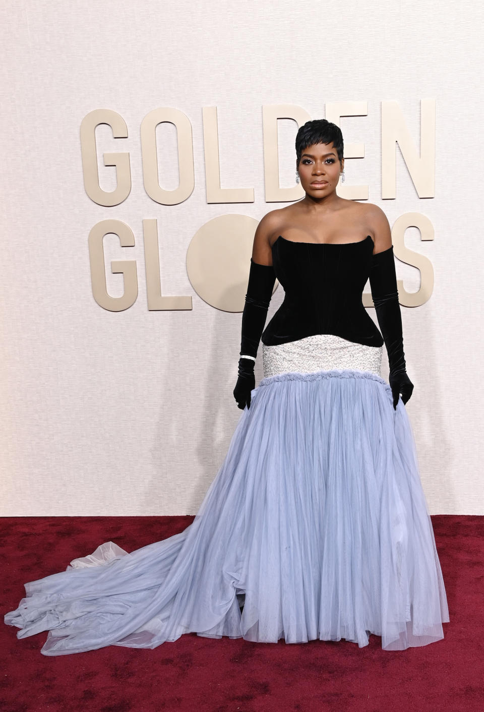 Fantasia Barrino in custom Dolce & Gabbana at the 2024 Golden Globe Awards. (Image via Getty Images)