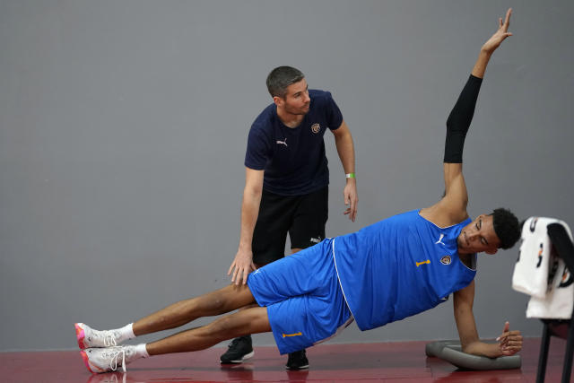 March 1, 2023, Levallois-Perret, , France: VICTOR WEMBANYAMA (1) during  warm up prior to the friendly game between Levallois METS 92 and Paris  Basket at Palais des sports Marcel Cerdan on March