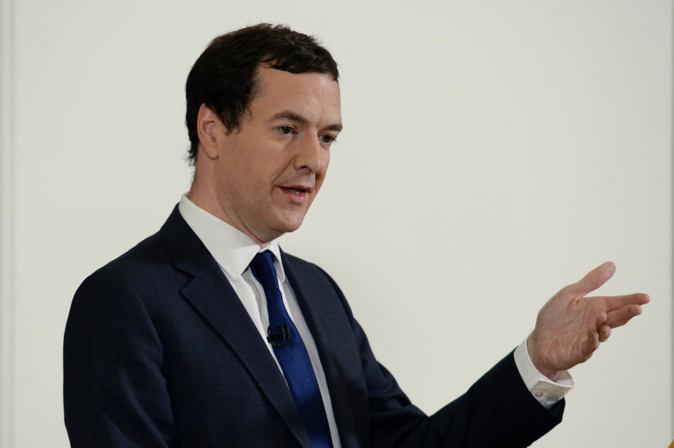 British Chancellor of the Exchequer George Osborne speaks during a press conference at The Treasury in London, Monday, June 27, 2016. Treasury chief Osborne sought to calm nerves in the markets Monday, as investors worried about the consequences of Britain leaving the European Union. In his first public appearance since the vote to leave the bloc Thursday, Osborne tried to reassure markets shaken by the result. (Stefan Rousseau/Pool Photo via AP)