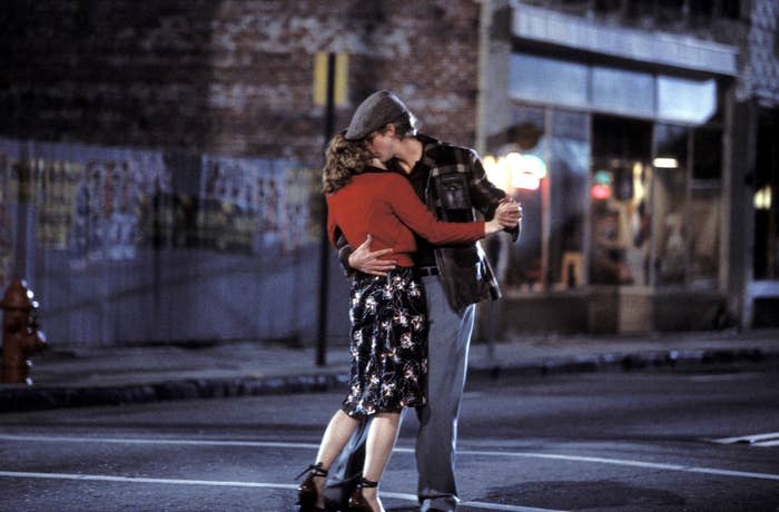 Ryan Gosling and Rachel McAdams dance in the street in a scene from The Notebook