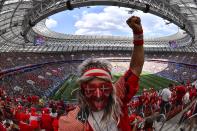 <p>A Danish fan gets in the mood before the bore draw with France </p>