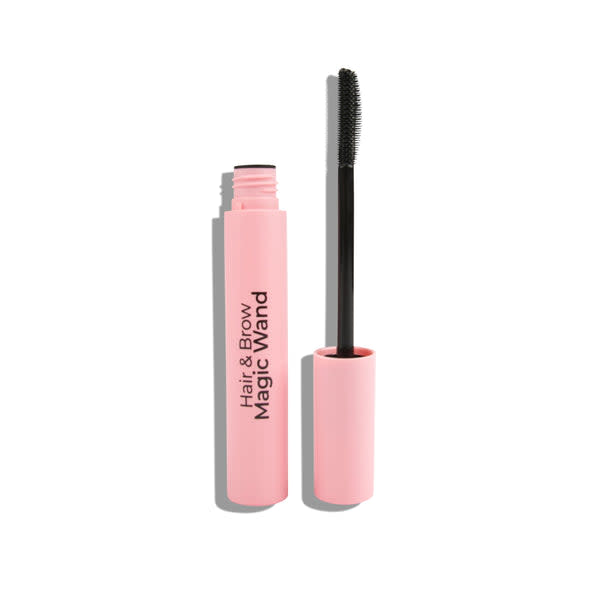 Pink tube of Hair and Brow Magic Wand, $18, with black applicator, similar to a mascara wand.