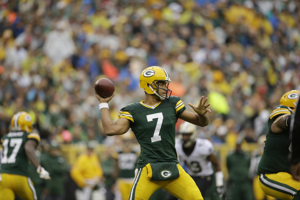 Green Bay Packers quarterback Brett Hundley was poor in his first NFL start. (AP)