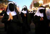 <p>Cosplayers dressed as nuns at Comic-Con International on July 19, 2018, in San Diego. (Photo: Mario Tama/Getty Images) </p>