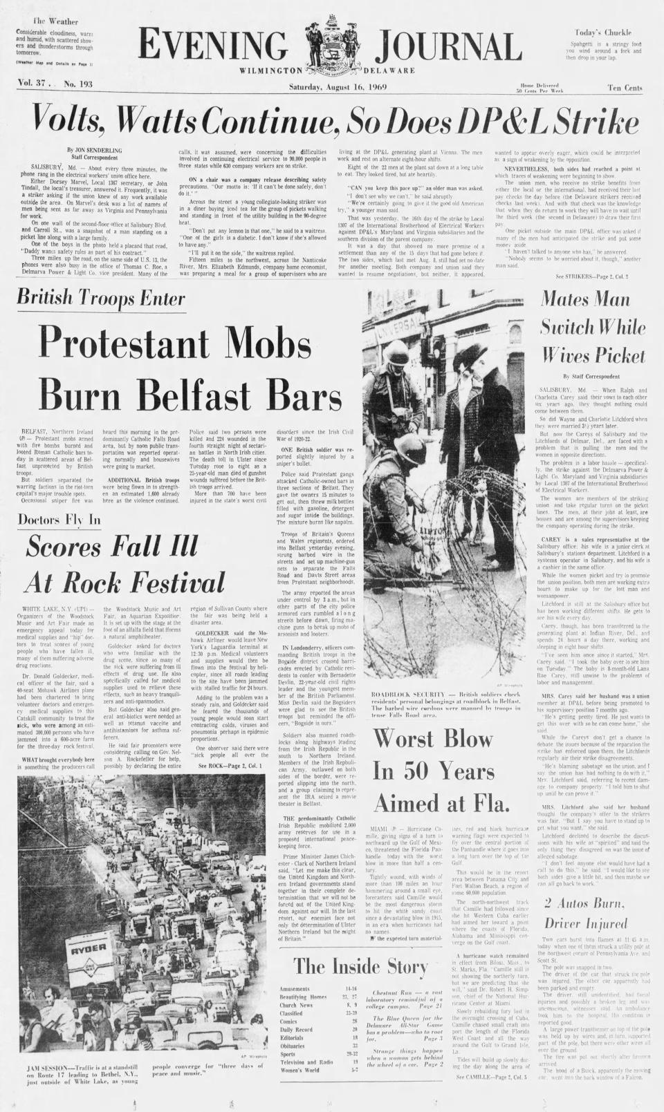 Front page of the Evening Journal from Aug. 16, 1969.