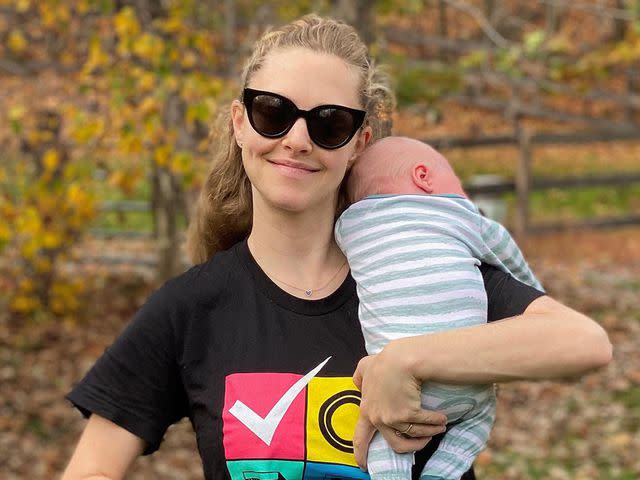 <p>Amanda Seyfried Instagram</p> Amanda Seyfried with her baby