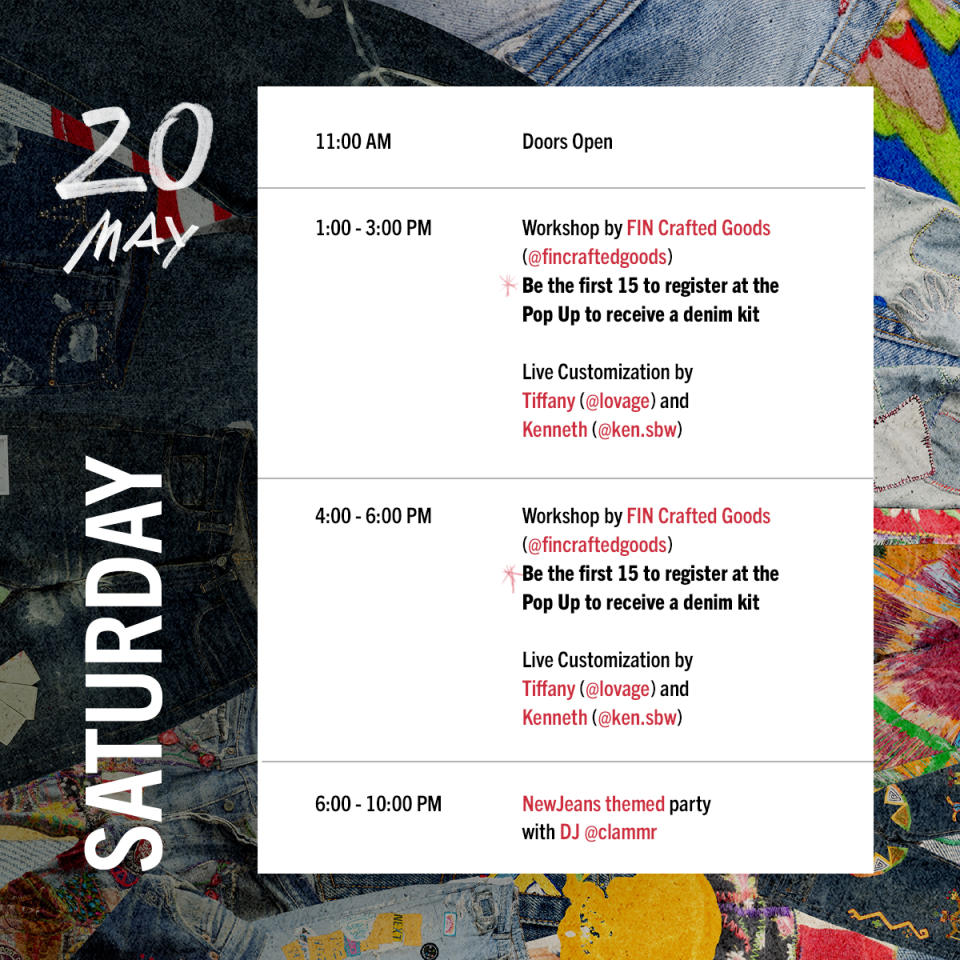 Events on 20 May at the Levi's 150th anniversary pop-up. PHOTO: Levi's