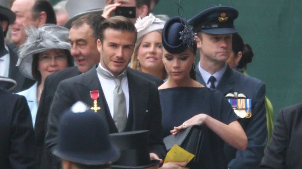 David Beckham and Victoria Beckham arrive to attend the Royal Wedding of Prince William to Catherine Middleton at Westminster Abbey on April 29, 2011 in London, England. The marriage of the second in line to the British throne is to be led by the Archbishop of Canterbury and will be attended by 1900 guests, including foreign Royal family members and heads of state. Thousands of well-wishers from around the world have also flocked to London to witness the spectacle and pageantry of the Royal Wedding.
