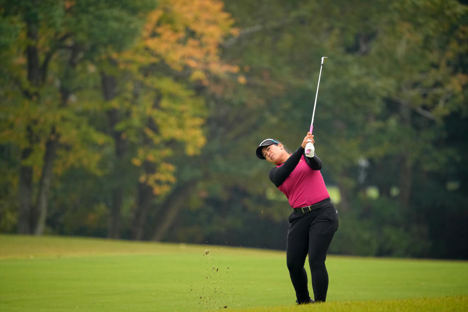 Jasmine Suwannapura of Thailand hits her second shot on the 6th hole during the first round of the TOTO Japan Classic at the Taiheiyo Club’s Minori Course on November 2, 2023 in Omitama, Ibaraki, Japan. (Photo by Yoshimasa Nakano/Getty Images)