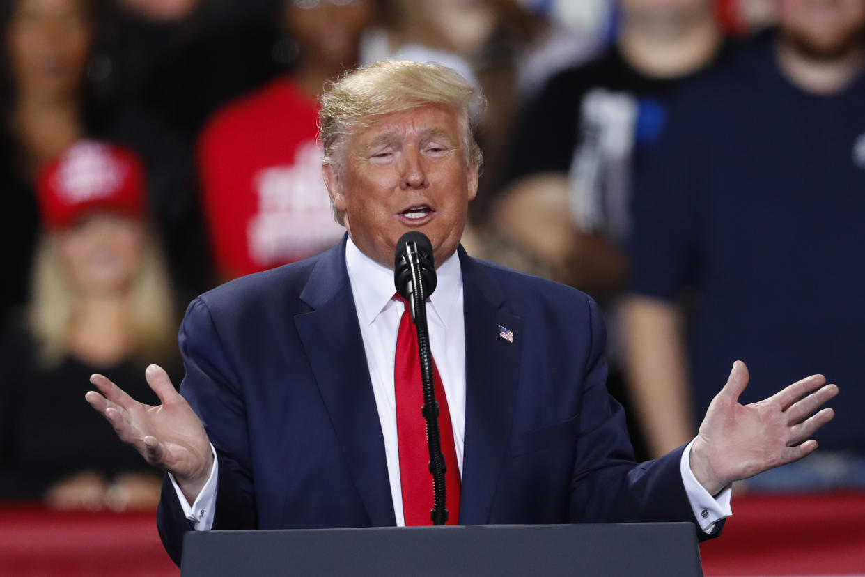 President Trump speaks at a rally in Battle Creek, Mich.