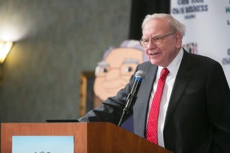 Warren Buffett speaks at his Secret Millionaires Club 'Grow Your Own Business Challenge' in Omaha, Nebraska, United States, May 18, 2015. REUTERS/Lane Hickenbottom