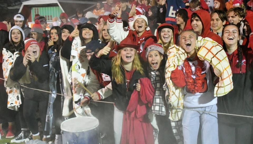 Fans celebrate at last year's Dover at Spaulding football game. Spaulding football coach and athletic director Kevin Hebert said the school consistently ranks in the top three of good sportsmanship voting each athletic season. Hebert said he is very proud of that accomplishment.