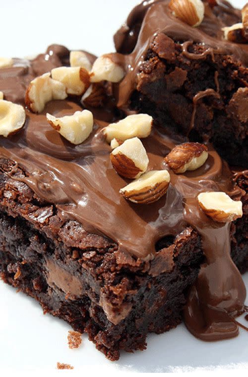 Nutella, caramel and hazelnut brownies