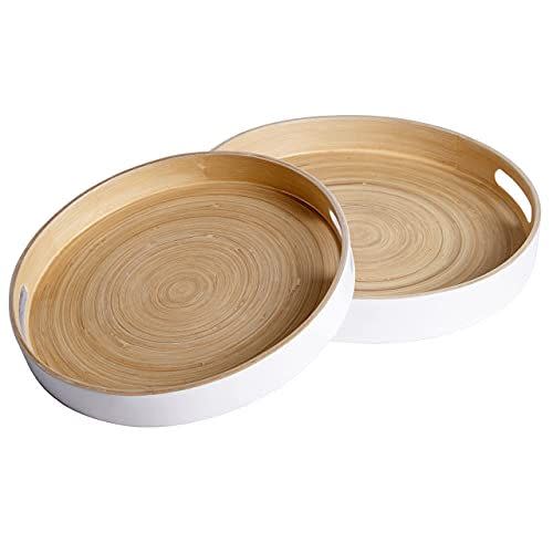 16) ABEL CRAFTS Bamboo Serving Tray with Handles Set of 2