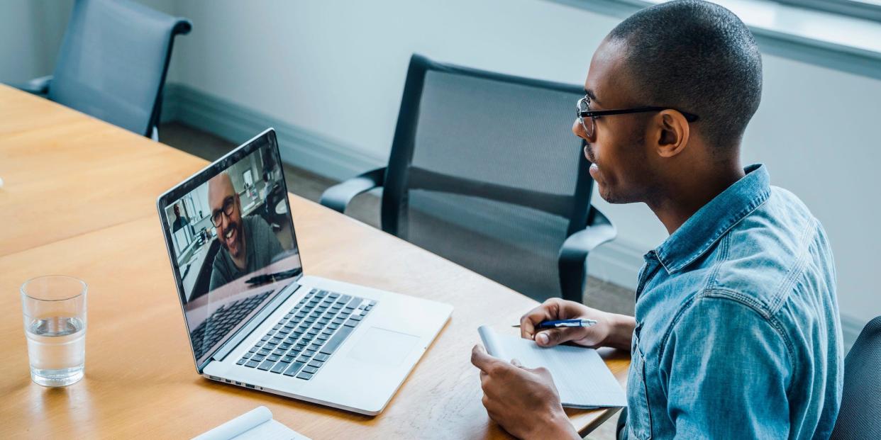 using laptop virtual meeting zoom skype google bluejeans