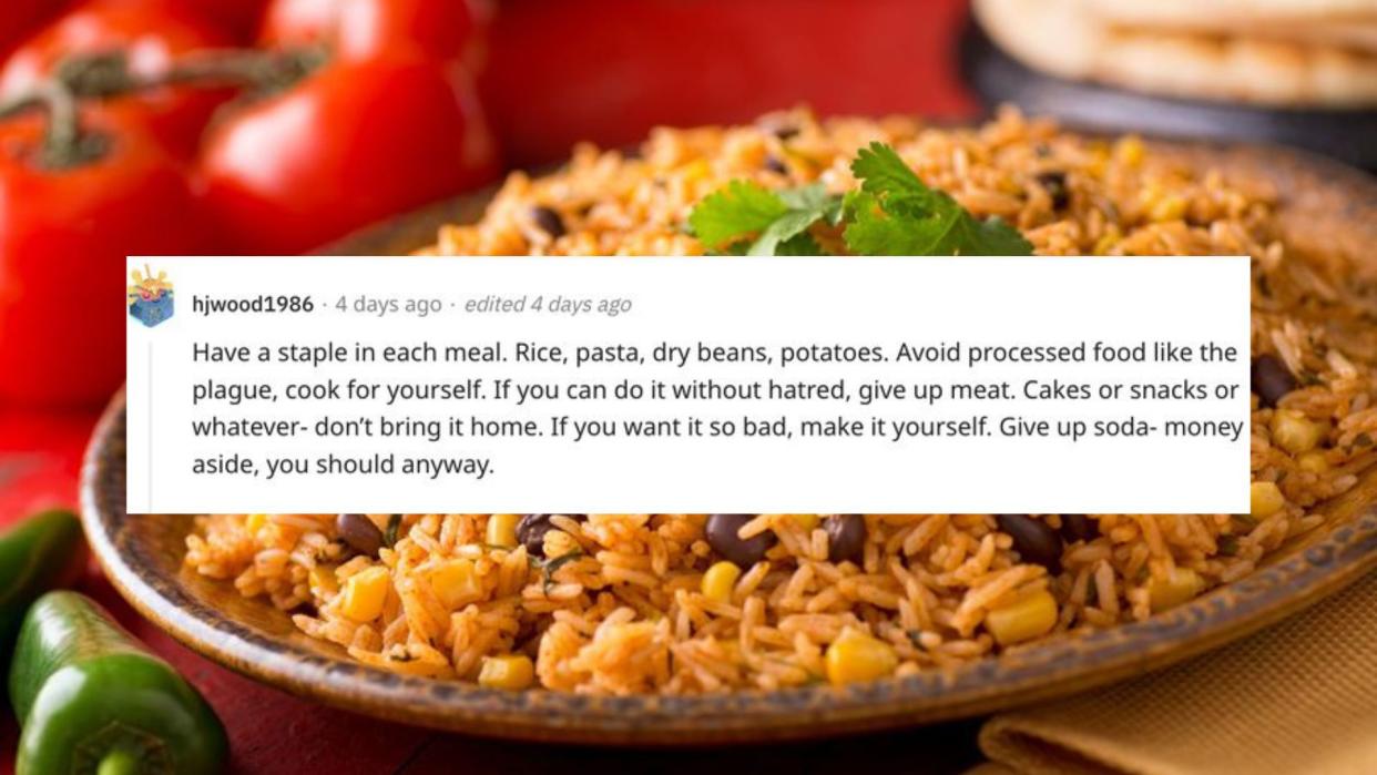 african rice and beans with text over