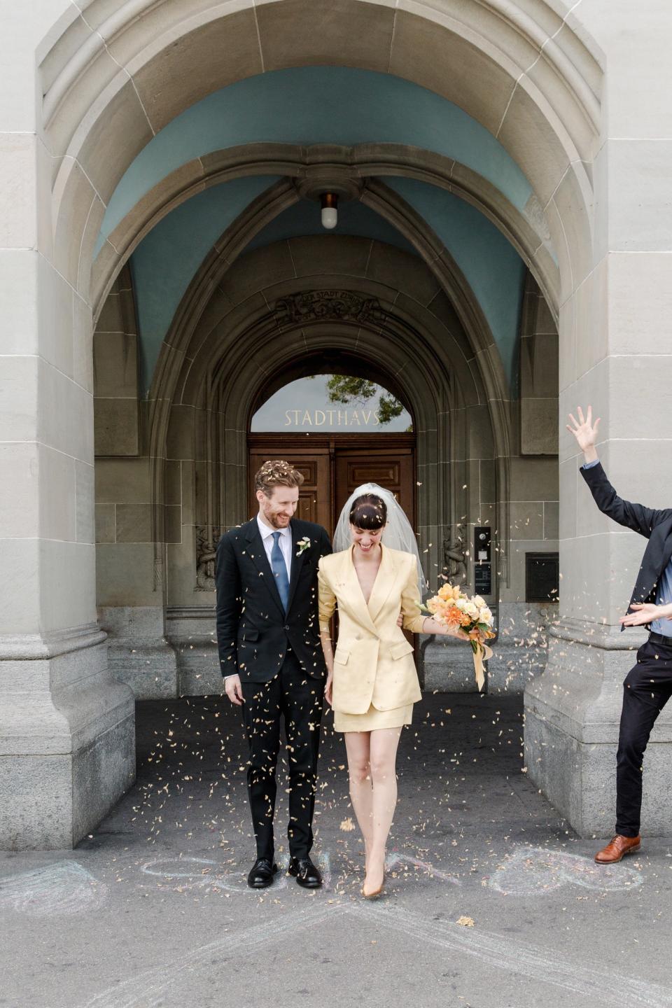 The Bride Wore a Vintage Suit for Her Switzerland Elopement