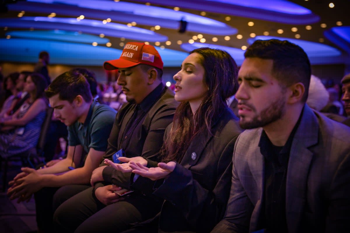 Trump supporters at the Faith and Freed Coalition-organized Road to Majority conference in Washington, DC (Bel Trew/The Independent)