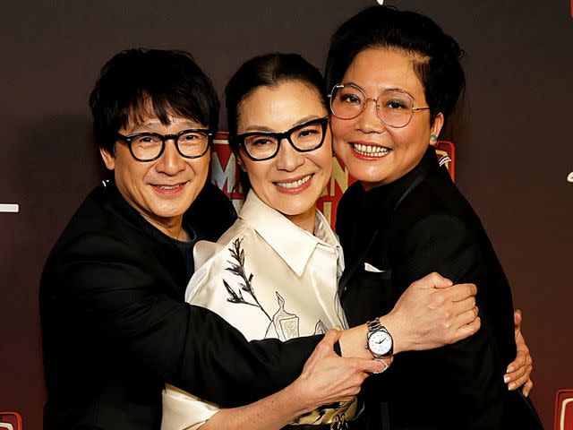 <p>Dominik Bindl/Getty</p> Ke Huy Quan, Michelle Yeoh and Echo Quan at the Disney+ Original Series "American Born Chinese" New York premiere