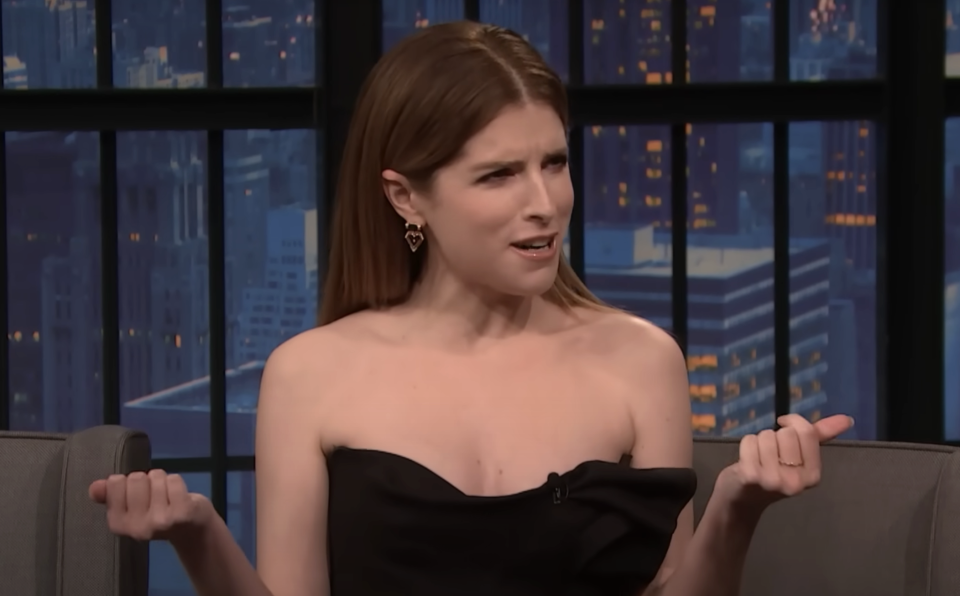 Anna Kendrick being interviewed on "The Late Show"